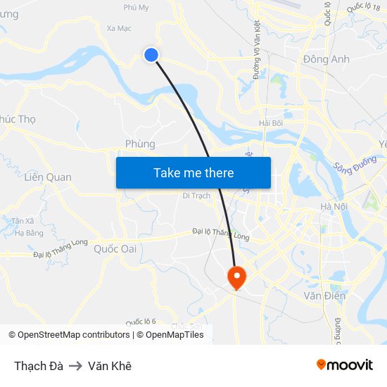 Thạch Đà to Văn Khê map