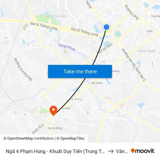 Ngã 4 Phạm Hùng - Khuất Duy Tiến (Trung Tâm Hội Nghị Quốc Gia) to Văn Khê map