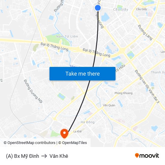 (A) Bx Mỹ Đình to Văn Khê map