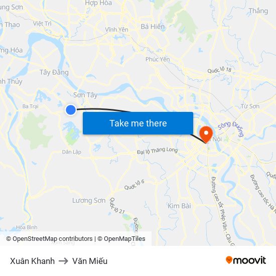 Xuân Khanh to Văn Miếu map