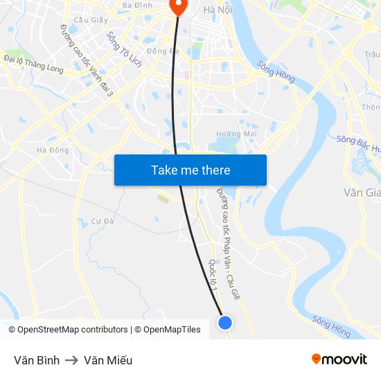 Văn Bình to Văn Miếu map