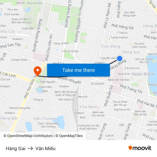 Hàng Gai to Văn Miếu map