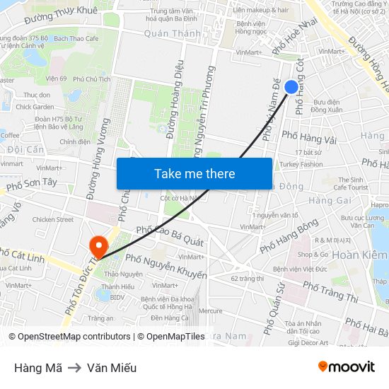 Hàng Mã to Văn Miếu map