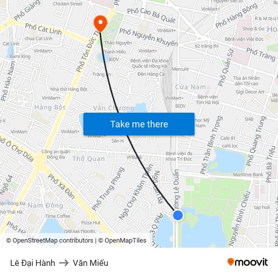 Lê Đại Hành to Văn Miếu map