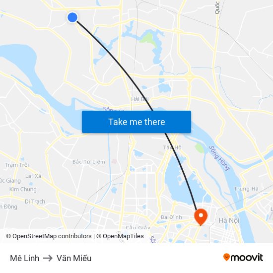 Mê Linh to Văn Miếu map