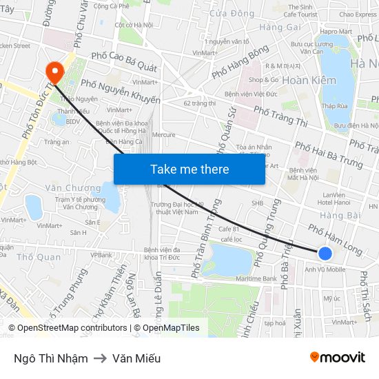 Ngô Thì Nhậm to Văn Miếu map