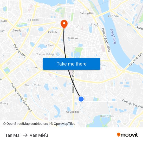 Tân Mai to Văn Miếu map