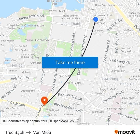 Trúc Bạch to Văn Miếu map