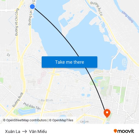 Xuân La to Văn Miếu map