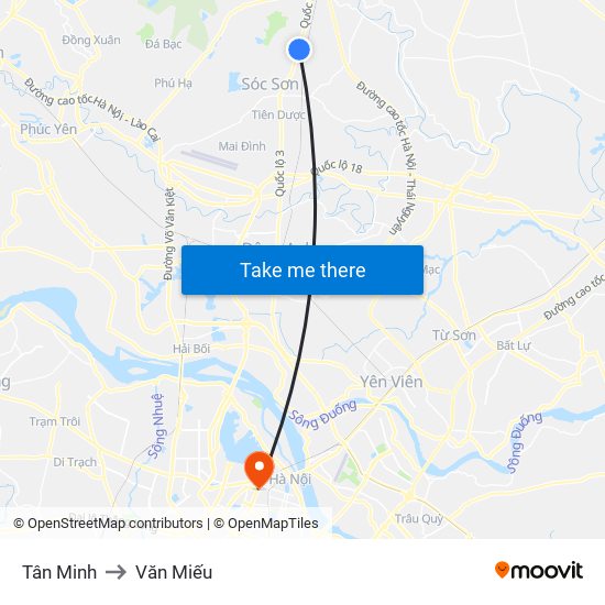 Tân Minh to Văn Miếu map
