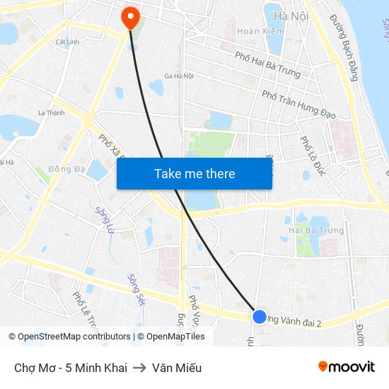 Chợ Mơ - 5 Minh Khai to Văn Miếu map