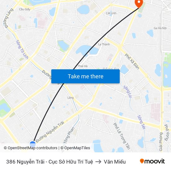 386 Nguyễn Trãi - Cục Sở Hữu Trí Tuệ to Văn Miếu map