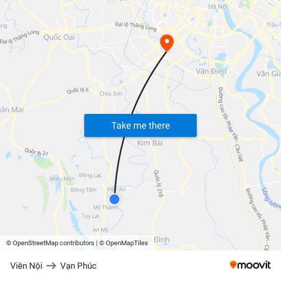 Viên Nội to Vạn Phúc map