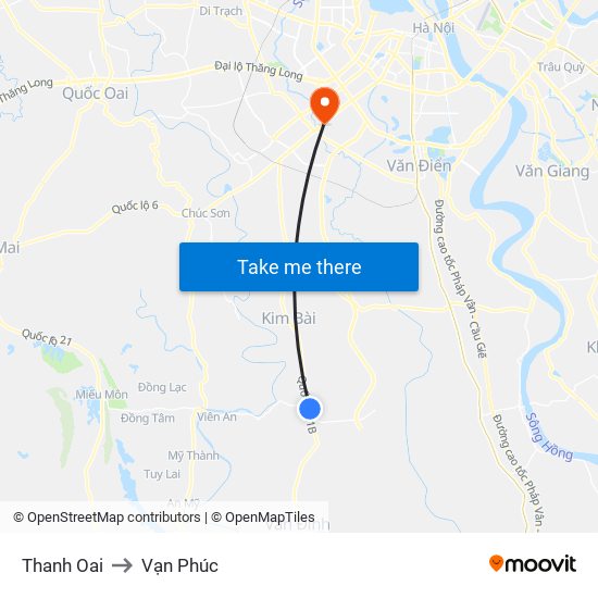 Thanh Oai to Vạn Phúc map