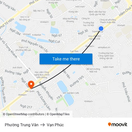 Phường Trung Văn to Vạn Phúc map