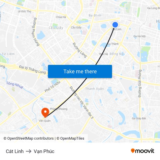 Cát Linh to Vạn Phúc map