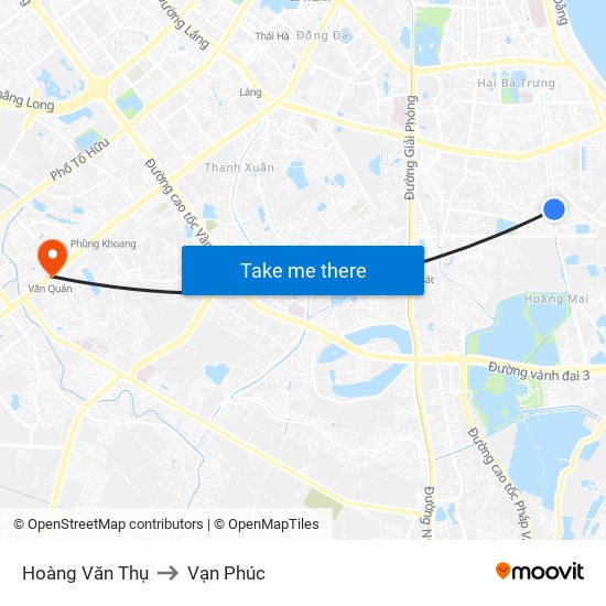 Hoàng Văn Thụ to Vạn Phúc map