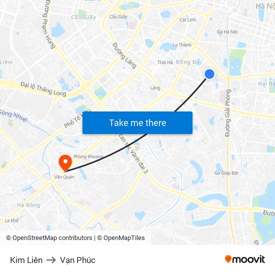 Kim Liên to Vạn Phúc map