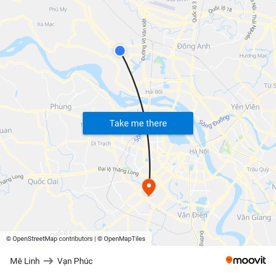 Mê Linh to Vạn Phúc map