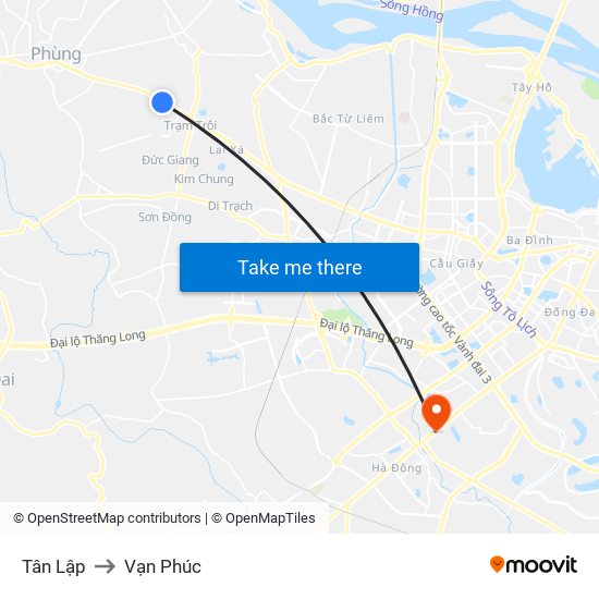 Tân Lập to Vạn Phúc map