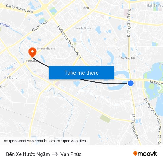 Bến Xe Nước Ngầm to Vạn Phúc map