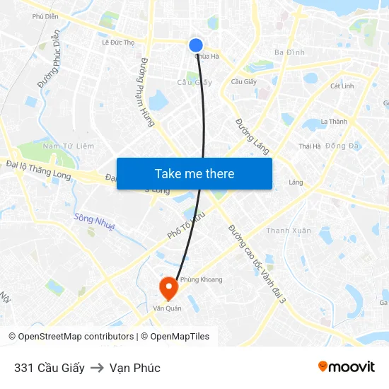 331 Cầu Giấy to Vạn Phúc map
