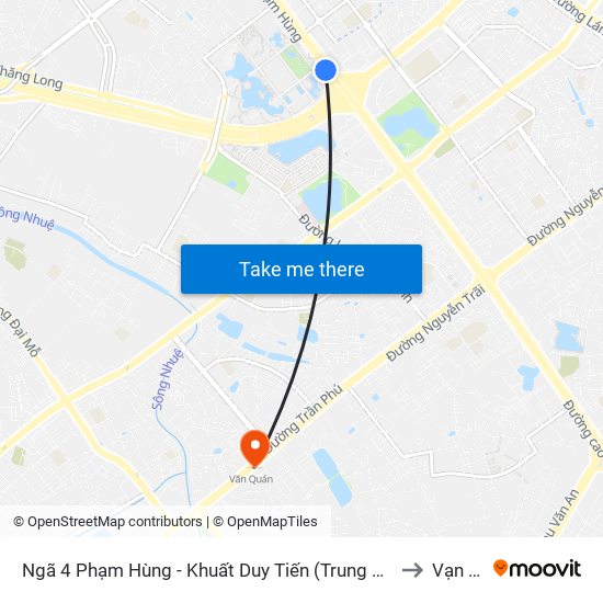 Ngã 4 Phạm Hùng - Khuất Duy Tiến (Trung Tâm Hội Nghị Quốc Gia) to Vạn Phúc map