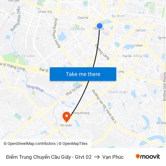 Điểm Trung Chuyển Cầu Giấy - Gtvt 02 to Vạn Phúc map