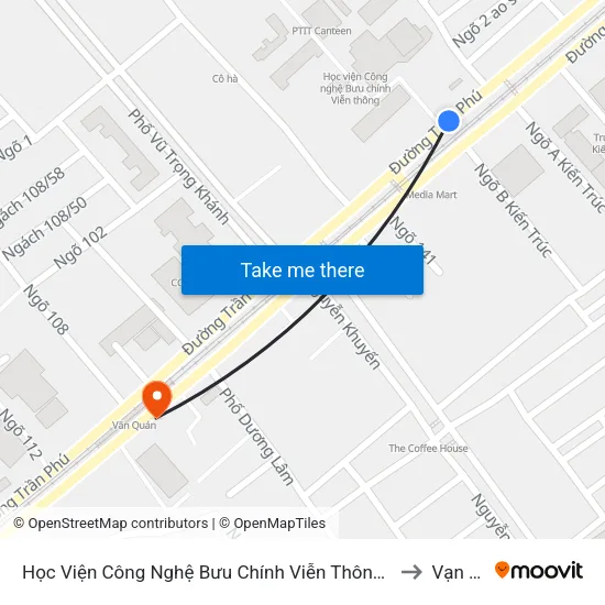 Học Viện Công Nghệ Bưu Chính Viễn Thông - Trần Phú (Hà Đông) to Vạn Phúc map