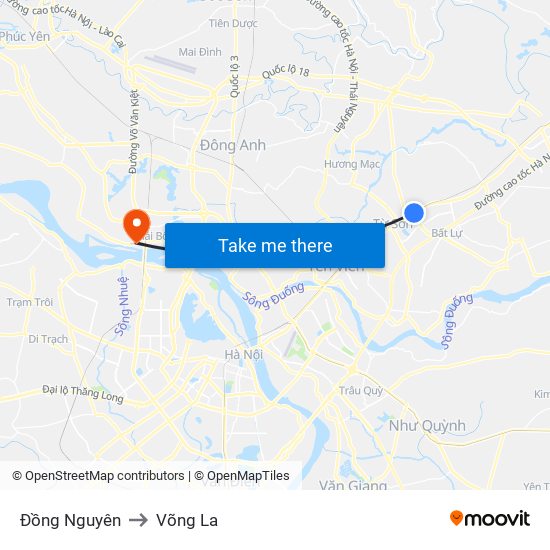 Đồng Nguyên to Võng La map