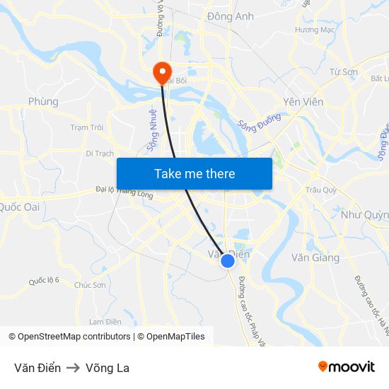 Văn Điển to Võng La map