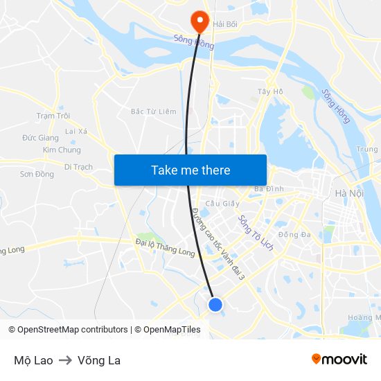 Mộ Lao to Võng La map