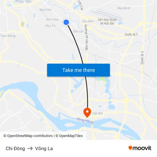 Chi Đông to Võng La map