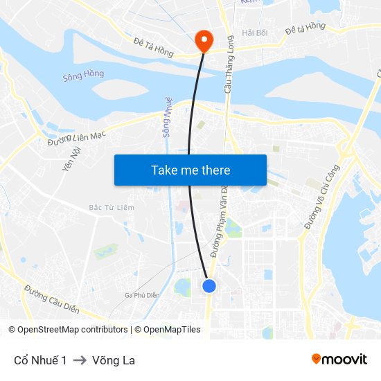 Cổ Nhuế 1 to Võng La map