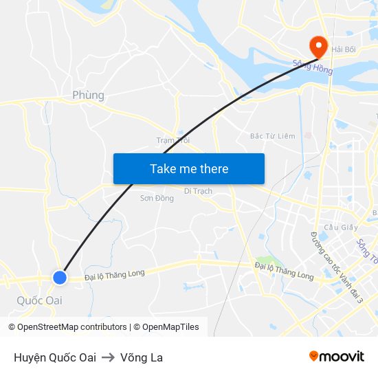 Huyện Quốc Oai to Võng La map