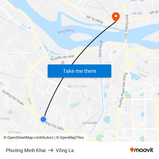 Phường Minh Khai to Võng La map