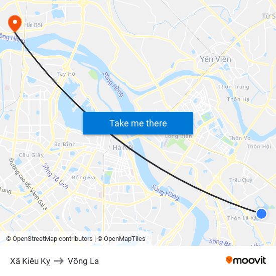 Xã Kiêu Kỵ to Võng La map