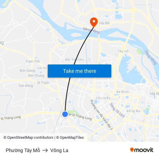 Phường Tây Mỗ to Võng La map