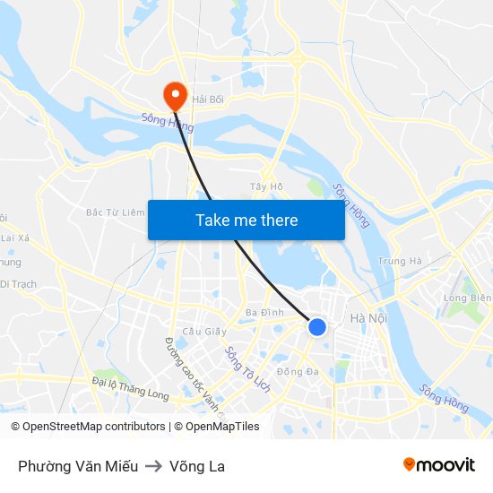 Phường Văn Miếu to Võng La map