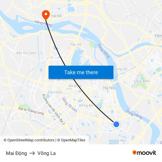 Mai Động to Võng La map