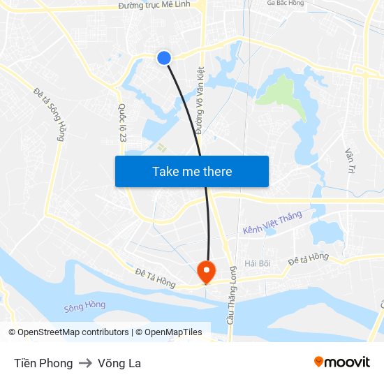 Tiền Phong to Võng La map