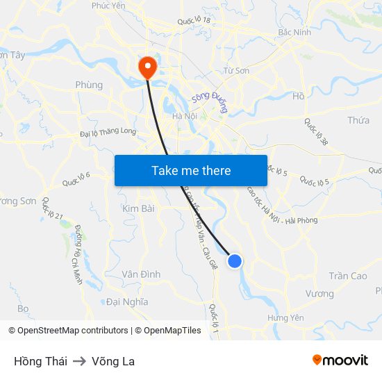 Hồng Thái to Võng La map