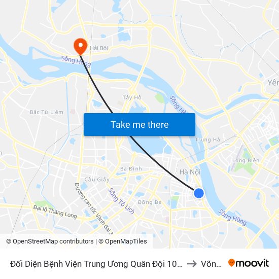 Đối Diện Bệnh Viện Trung Ương Quân Đội 108 - Trần Hưng Đạo to Võng La map