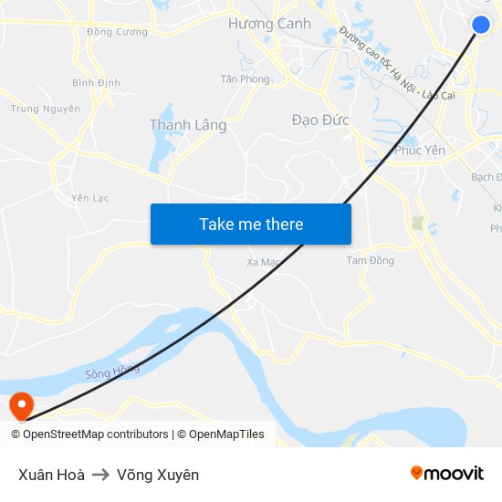 Xuân Hoà to Võng Xuyên map