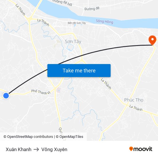 Xuân Khanh to Võng Xuyên map