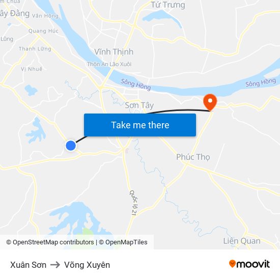 Xuân Sơn to Võng Xuyên map