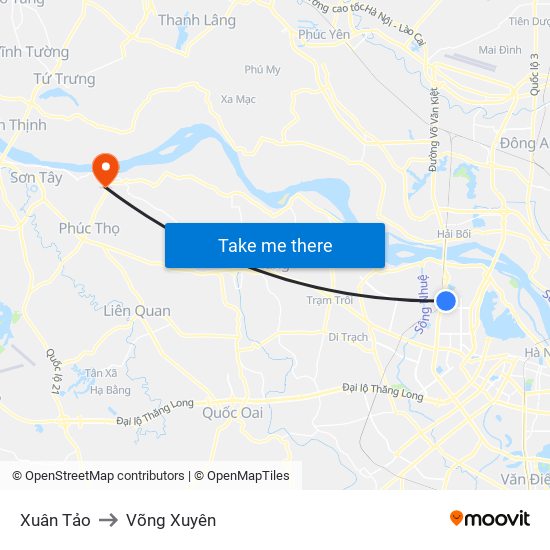 Xuân Tảo to Võng Xuyên map