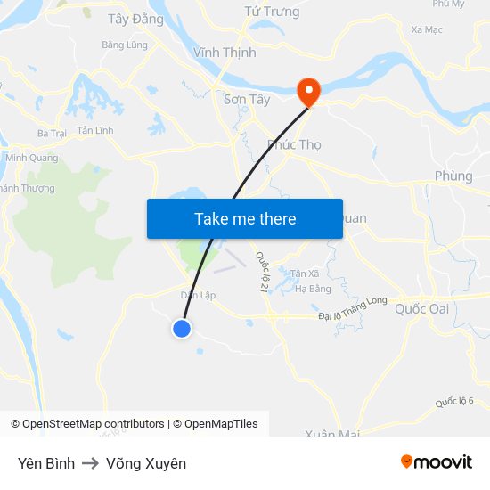 Yên Bình to Võng Xuyên map