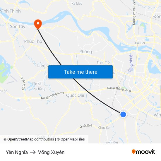 Yên Nghĩa to Võng Xuyên map