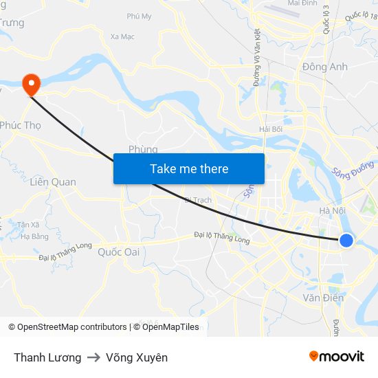 Thanh Lương to Võng Xuyên map